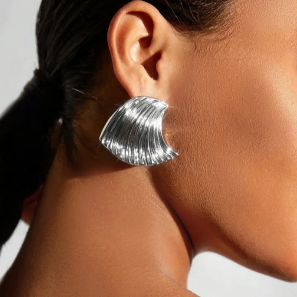 Silver Textured Earrings - Picture 3 of 10
